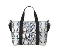 Cute Baby Penguins Sketch Print Tote Crossbody Travel Bag with Zip Casual Handbag for Weekend Trips and Gym Shopping