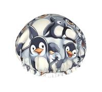 Cute Baby Penguins Sketch Print Washable Reusable Shower Cap/Hair Hat With Lining/Elastic Fit All Hair Lengths