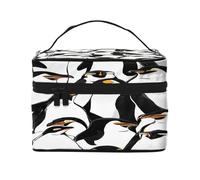 Cute Baby Penguins Sketch -Print Waterproof Large Cosmetic Bag for Travel & Gym, Makeup Organizer with 4 Elastic Straps & Compartments,Premium Twill Fabric.