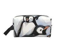 Cute Baby Penguins Sketch Printed Cosmetic Case with Handle, Lightweight Compact Storage for Makeup, Toiletries & Gadgets, Make up Organiser for Travel, School, Work
