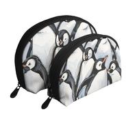 Cute Baby Penguins Sketch Printed Makeup Bags 2-Piece Portable Shell Travel Toiletry Bag Cosmetic Organizer Bag for Women