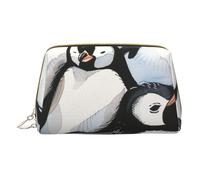 Cute Baby Penguins Sketch Printed Small Makeup Bag Portable Leather Make up Bag Travel Zipper Cosmetic Bags Organizer for Women
