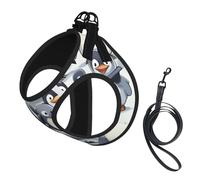 Cute Baby Penguins Sketch printing Puppy Harness, Dog Harness and Leash Set, Soft Mesh Reflective Breathable Lightweight Vest-Style