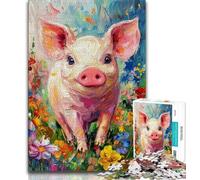 Cute Baby Pig Oil Painting Jigsaw Puzzles for Adults 1000 Piece,Learning Educational Toys Family Games Gifts for Friends And Family 38x26cm