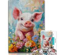 Cute Baby Pig Oil Painting Jigsaws 1000 Pieces for Teenagers,Help The Brain Exercise Addictive Toys to Cultivate Patience Parent-child Interaction (38x26cm)
