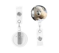 Cute Baby Polar Bear Badge Reels Retractable Badge Holder with Alligator Clip Cute Nurse Telescopic Badge Clip Name ID Card Holders for Office Worker Doctor Nurse Key Holder