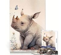 Cute Baby Rhino Painting Jigsaw Puzzle for Adults 1000 Pieces Serene Game DownTime Game Pattern Build Xmas Gift (50x75cm)
