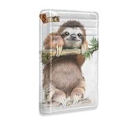 Cute Baby Sloth On Tree Branches With Green Leaves Slim Minimalist Wallet, Front Pocket RFID Blocking Leather Credit Card Holder, Case Protector Covers for Men Women