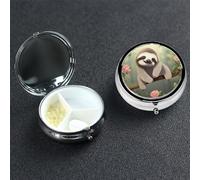 Cute Baby Sloth Round Pill Box 3 Compartment Cute Travel Pill Organizer Case Portable Medicine Vitamin Organizer Metal Pill Case for Women Men Travel Unique Gift