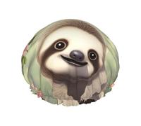 Cute baby sloth Shower Cap Reusable Waterproof Shower Bonnet for Women Men Elastic Band Bath Hair Hat Double Layered Washable Bath Cap for All Hairstyles, Travel-Friendly