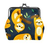 Cute Baby Sloth Sleep on The Tree Coin Purse Vintage Pouch Buckle Clutch Bag Kiss-Lock Change Purse Clasp Closure Wallets for Women Girl