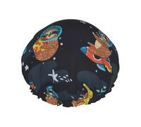 Cute Baby Sloths Sleeping Print Soft Lined Shower Cap, Double Layer Washable Wide Elastic Band Hair Shower Cap For Bath