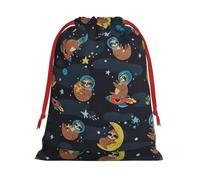 Cute Baby Sloths Sleeping Printing Soft Drawstring Gift Bag With Red Ribbon Durable For Christmas Halloween For Adults Gifting