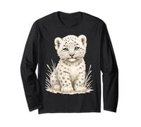 Cute Baby Snow Leopard Cub with Blue Eyes Wildlife Art Long Sleeve T-Shirt
