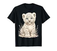 Cute Baby Snow Leopard Cub with Blue Eyes Wildlife Art T-Shirt