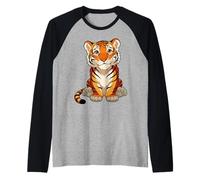 Cute Baby Tiger Cub Kawaii Bengal Tiger Jungle Graphic Raglan Baseball Tee