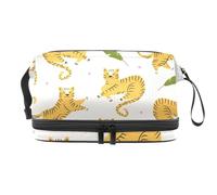 Cute Baby Tigers Double Layer Cosmetic Bag for Women and Girls, Travel Toiletry Bag Makeup Handy Pouch Organiser Bag with Brush Compartment