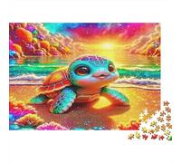 Cute Baby Turtle at Sunset 1000 Pieces Jigsaw Puzzle Marine Life Relaxing Focus & Concentration Thick Cardboard for Kids Ages 14 38x26cm/1000pcs
