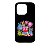 Cute Back to School Apple Backpack Pencil Books Supplies Case for iPhone 15 Pro