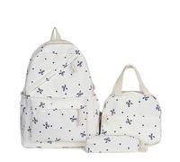 Cute Backpack for Girls,Girls Backpack with Pencil Case & Handbag, Aesthetic Bow Design Daypack with Laptop Compartment, Front/side Pockets, Fashion Rucksack for School/Work/Travel (White)