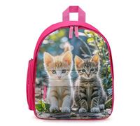 Cute Backpack Two Little Cats Casual Daypack Waterproof Lightweight Bookbag 12.6 Inch Zipper Bag, Pink, One size