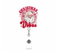 Cute Badge Holder Badge ID Retractable Badge Reel with 360°Claw Clip for ID Card Holders-LINMEIZAI with Santa Vibes Christmas Decor