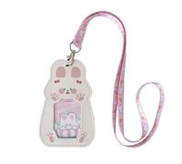 Cute Badge Holder Lanyard Cartoon Bunny ID Card Holder Kawaii ID Badge Keys Lanyard Strap Neck Lanyard PU Leather Badge Holder for Women Girls Boys (Bunny)
