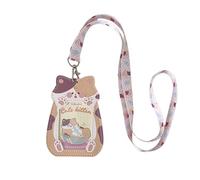 Cute Badge Holder Lanyard Cartoon Cat ID Card Holder Kawaii ID Badge Keys Lanyard Strap Neck Lanyard PU Leather Badge Holder for Women Girls Boys (Cat-1)