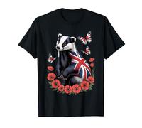 Cute Badger Union Jack UK Flag British T-Shirt