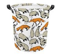 Cute Badgers And Foxes Pattern Laundry Basket With Handle Collapsible Waterproof Round Storage Hamper