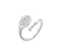 Cute Badminton Racket Wrap Finger Open Ring for Women Funny Design Crystal Cubic Zirconia Open Adjustable Rings Dainty Comfort Fit Band Charm Jewelry for Niece Daughter Graduation Sport Fans (Silver)