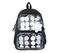 Cute Bag Backpack for Women, Large Cute Aesthetic School Rucksack Ita Bag with Clear Windows with Pin Display Insert Cutes Anime Backpack, Casual Daypack Heavy Duty Bookbag Daily Use (Black)