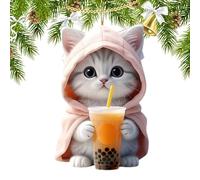 Cute Bag Charm for Tote Bag - Seasonal Acrylic Feline Dangles, 2D Kitty Ornament Trinket, Winter Tree Car Interior Embellishment | Handbags Purses Backpacks Keyring Zipper Gift Souvenir Celebration