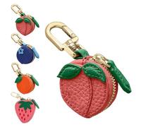 Cute Bag Charms,Mini Peach Strawberry Orange Blueberry Coin Purse Keychain,Waterproof Leather Fruit Bag Charm Bag Keychain,Mini Pouch for Ai-rtag Wallet Gift for Girl Women