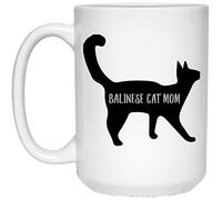 Cute Balinese Cat Silhouette Mom for Women, Ceramic Coffee Mug, 11 oz