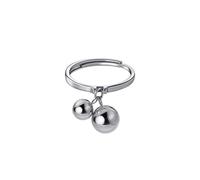 Cute Ball Bell 925 Sterling Silver Adjustable Open Ring for Women Girls Expandable Boho Geometric Round Statement Finger Rings Comfort Fit Dainty Charms Dangle Jewelry Christmas BFF Gift