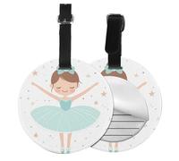 Cute Ballerina Round Luggage Tag Star Dancer PU Leather Travel Bag Tag ID Labels Name Card Holder wtih Buckle for Luggage Suitcase Backpacks