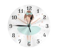 Cute Ballerina Wall Clock Star Dancer Silent Non-Ticking Wall Clocks Battery Operated for Living Room Bedroom Kitchen Office Decorative