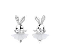Cute Ballet Rabbit Stud Earrings for Women Hypoallergenic Tiny Bunny Earrings for Sensitive Ears Dainty Cubic Zirconia Crystal Cartilage Studs Minimalist Animal Jewelry for Easter Festival Party, S
