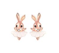 Cute Ballet Rabbit Stud Earrings for Women Hypoallergenic Tiny Bunny Earrings for Sensitive Ears Dainty Cubic Zirconia Crystal Cartilage Studs Minimalist Animal Jewelry for Easter Festival Party, S