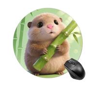 Cute Bamboo Guinea Pig Round Rubber Mouse Pad 7.8 Inch Stable Non Slip Circular Computer Mat Portable Resistant Desk Mat for Office Laptop Desktop Professional Daily Working Scenes