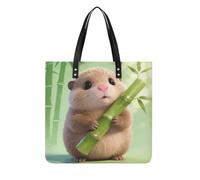 Cute Bamboo Guinea Pig Square PU Leather Tote Bag