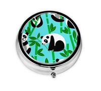 Cute Bamboo Panda Print Round Pill Organizer 3 Compartment Pill Box Portable Medicine Pill Case for Outdoor Travel
