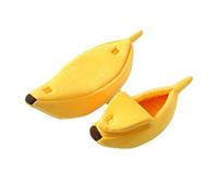 Cute Banana Cat Bed, Soft Banana Cat Bed with Half Open Lid, Pet Supplies for All Seasons, for Rabbits and Small Dogs Urd874 (Yellow, 40 x 15 x 10 cm)