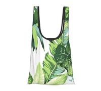 Cute Banana Leaves Print Foldable Reusable Grocery Bag Lightweight Shopping Tote for Groceries Travel Beach Eco-Friendly Compact Adventure Tote