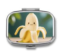 Cute Banana Pill Box Travel Pill Organizer 2-Compartment with Mirror Design Portable Square Medicine Case for Vitamins, Jewelry & Essentials Durable Pocket Pillcase for Purse, Camping