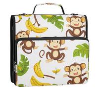 Cute Bananas Monkeys 3 Ring Zipper Binder with Handle Shoulder Strap, 500 Sheet Capacity Multi-Pocket Storage Organizer Bag for School Office