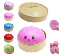 Cute Bao Bun Squeeze Stress Ball,Jumbo Bao SqueezeToy with Steamer Box, Soft SqueezeSensory Fidget Toys, Squeeze Dough Ball Stress Relief Toy, Super Soft Kawaii Squeezes Sensory Toy for Kids & Adults