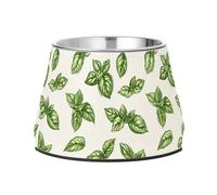 Cute Basil Leaf White Bowls for Dogs Elevated Stainless Steel Metal Pets Bowls for Loving Pet Slow Down Eating