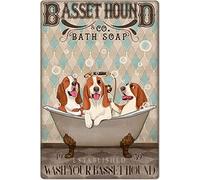 Cute Basset Hound Bath Metal Tin Signs Wash Your Basset Hound Posters Dog Owner Collectible Plaque Gift Home Bedroom Bathroom Room Wall Decor 8x12 Inch